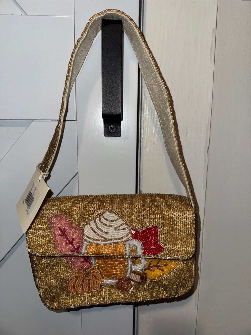 Sol and Mer Gold Beaded Fall Mug Crossbody Bag